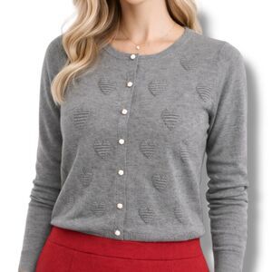 Samantha Erin‎ Gray Heart Print Knit Valentine Cardigan